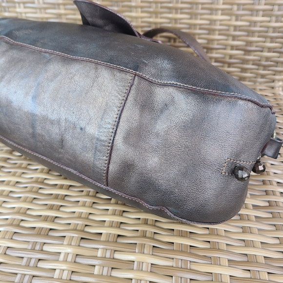 Lamarthe Paris Metallic Brown Small Leather Shoulder Bag Stud Accents - Picture 11 of 16